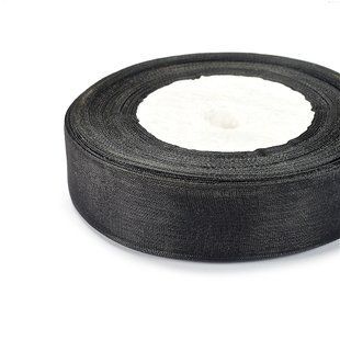 Стрічка з органзи 25 мм чорний котушка 45 м +-10%