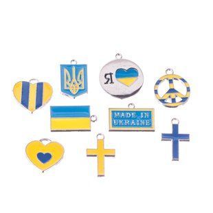 Подвеска металлическая с эмалью диаметр 20-25мм пак. 20шт мельхиоровый металл микс форм украинский флаг